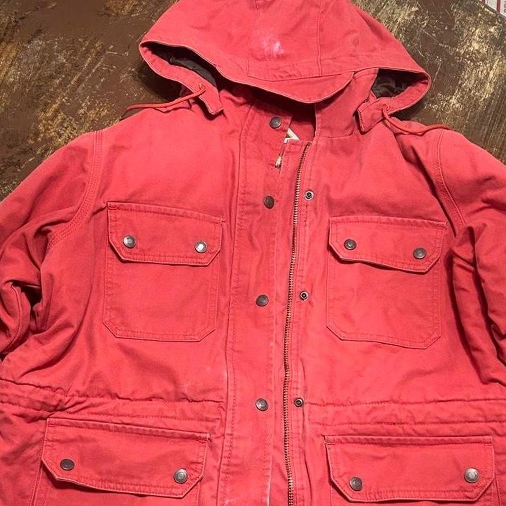 Ridgecut Womens Red Cargo Jacket Flannel Lined Hooded Utility Coat Size L